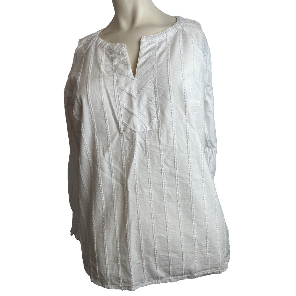 Talbots‎ Size Small White Long Tunic Striped Textured